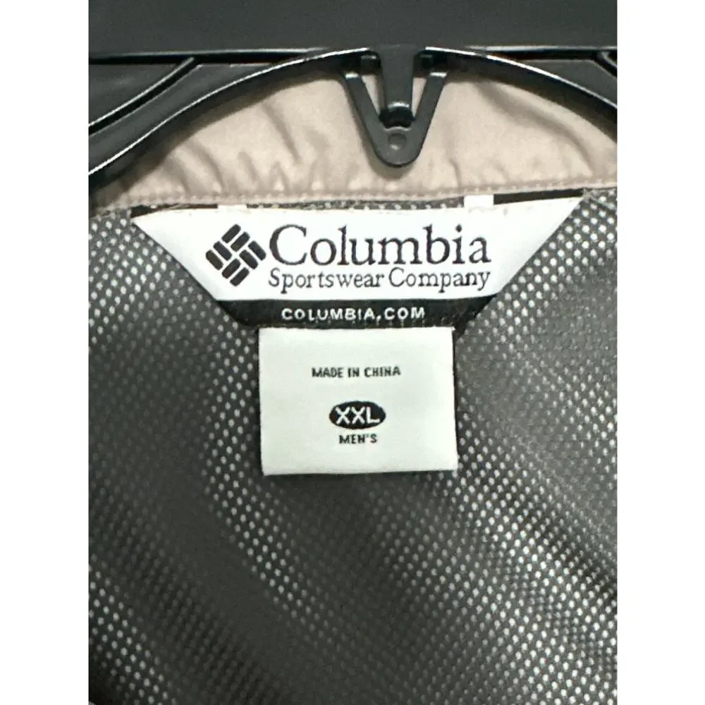 Columbia Men's Packable Rain Jacket XXL Tan Gray Colorblock Hidden Hood Full Zip